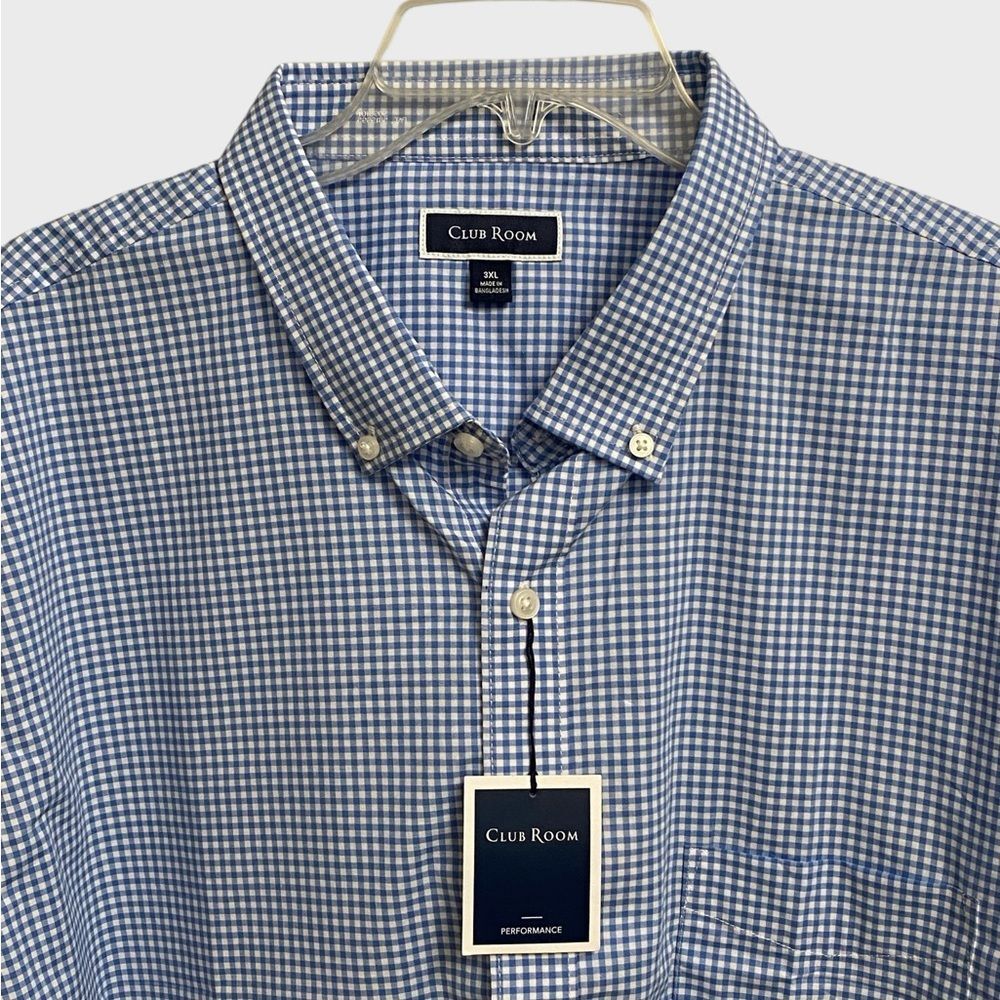 NWT Club Room Performance Button Down Shirt Men's Sz 3XL Blue White Check Preppy - Picture 4 of 16